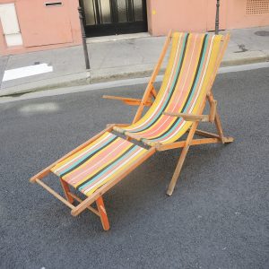 Ancien Transat en Bois & Toile Bayadère