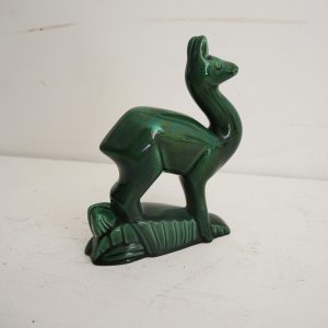 Ancienne Figurine Daim en Céramique Verte St Clément