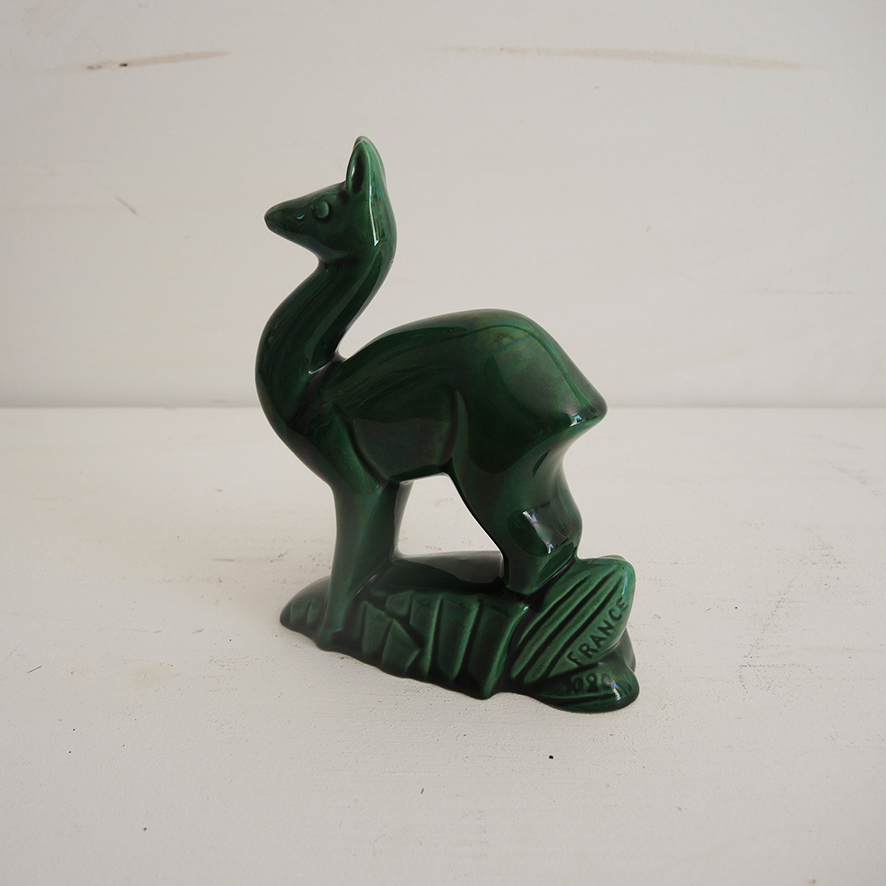Ancienne Figurine Daim en Céramique Verte St Clément – Image 2