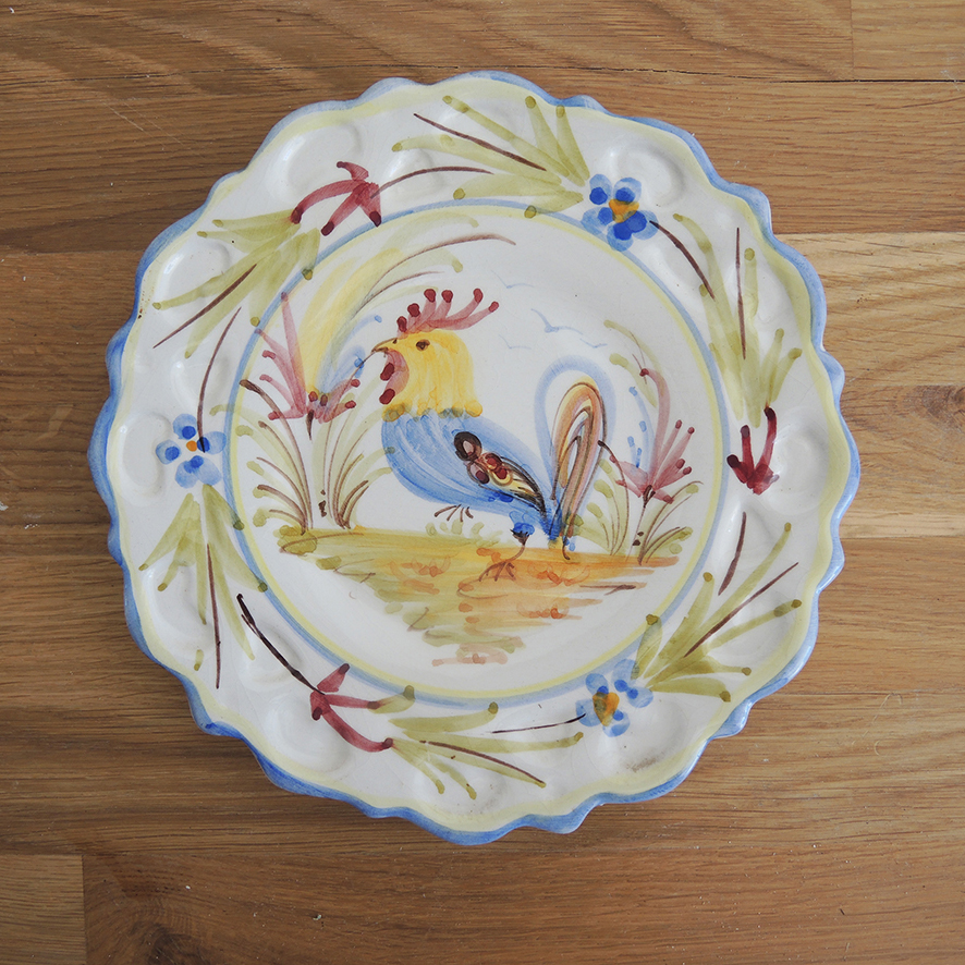 Ancienne Petite Assiette Peinte Main Coq