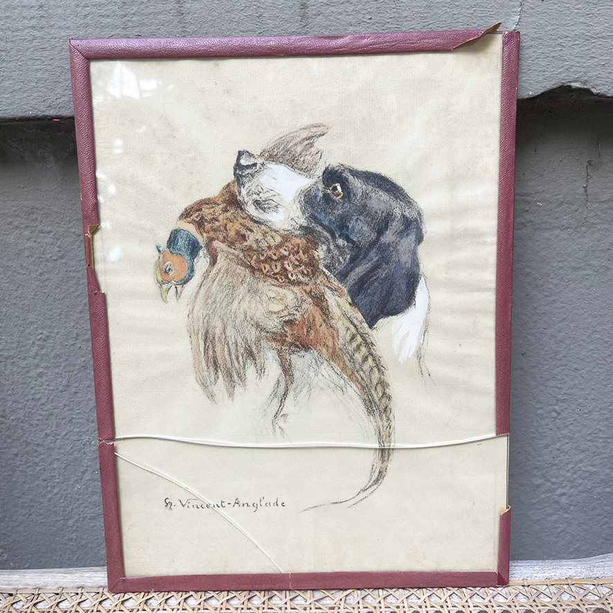 3 Anciens Dessins - Portraits de Chiens de Chasse - Henri Vincent Anglade – Image 3
