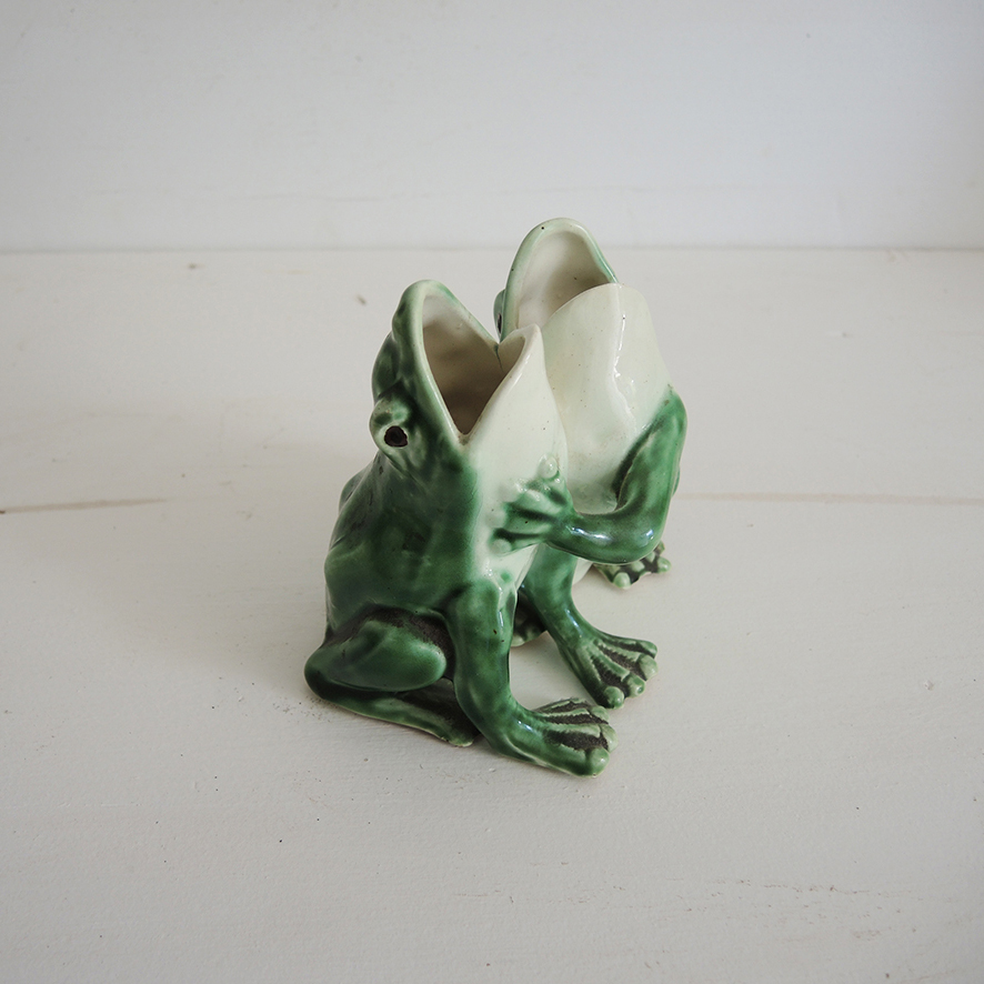 Ancien Double Vase Grenouilles en Céramique - Image 2