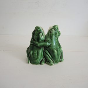 Ancien Double Vase Grenouilles en Céramique