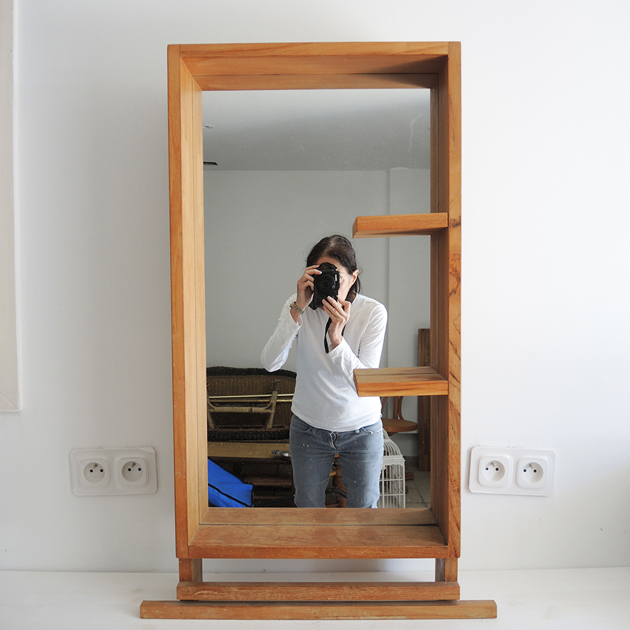 Ancien Grand Miroir de Salle de Bains en Bois Massif – Image 5