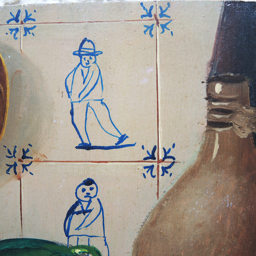 Ancien Tableau à L'Huile : Nature Morte au Carrelage Hollandais - Image 3