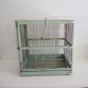 Ancienne Cage à Oiseaux en Bois & Métal Vert d'Eau