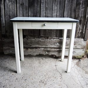 Ancienne Table d'Appoint en Bois Laqué Blanc & Formica Vert d'Eau