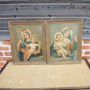 2 Anciens Lithographies Représentant La Vierge a l'Enfant