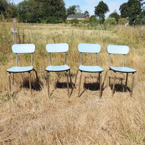4 Anciennes Chaises en Formica Bleu Ciel