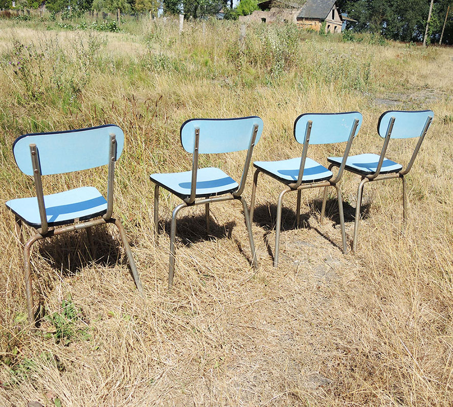 4 Anciennes Chaises en Formica Bleu Ciel - Image 5