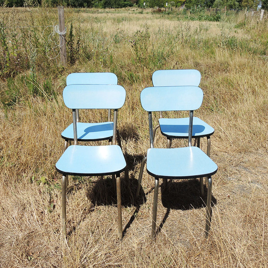 4 Anciennes Chaises en Formica Bleu Ciel - Image 4