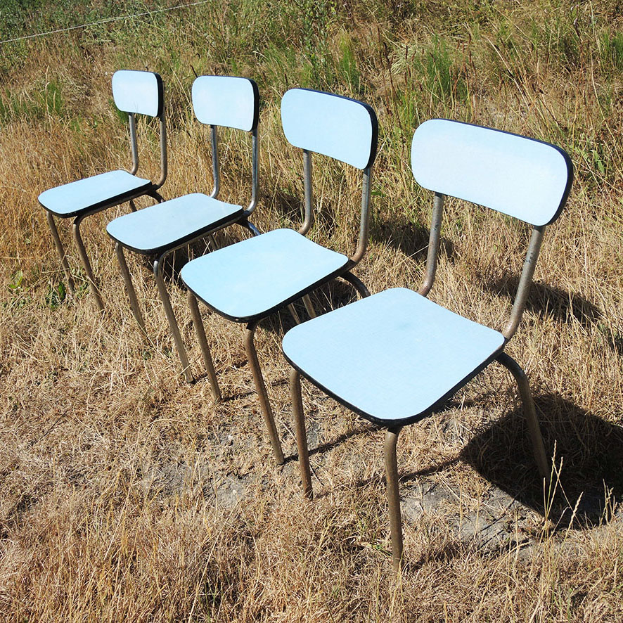 4 Anciennes Chaises en Formica Bleu Ciel - Image 2