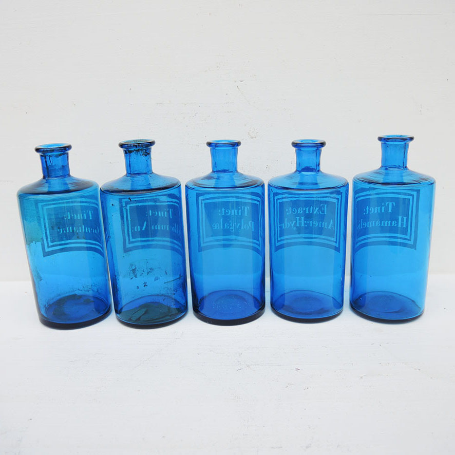 5 Anciens Flacons d'Apothicaire en Verre Bleu – Image 2