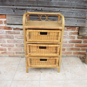 Ancien Chiffonnier 3-Tiroirs en Rotin & Osier