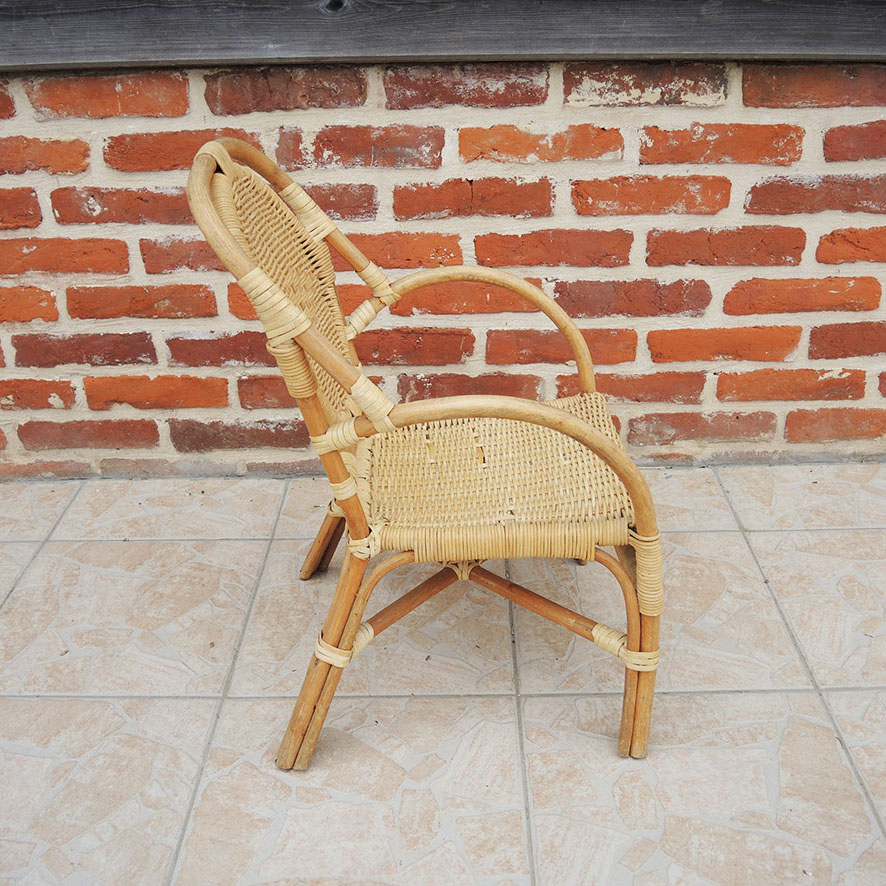 Ancien Fauteuil Médaillon Enfant en Osier – Image 2