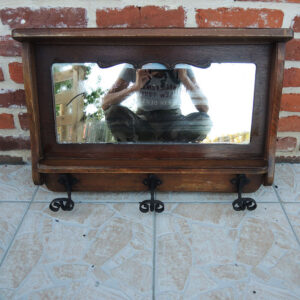 Ancien Miroir Porte-Manteau Mural en Bois