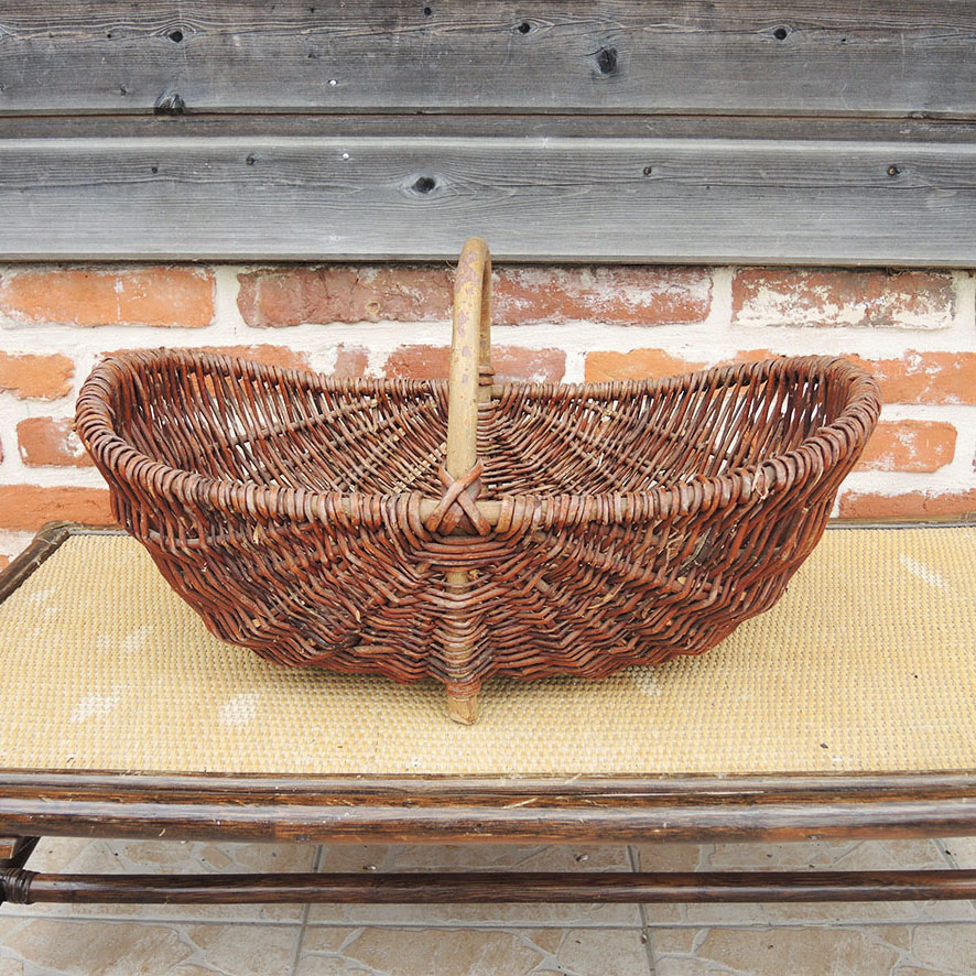 Ancien Panier de Récolte en Osier Foncé