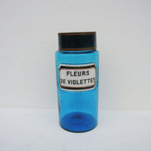 Ancien Pot Apothicaire en Verre Bleu FLEURS DE VIOLETTES