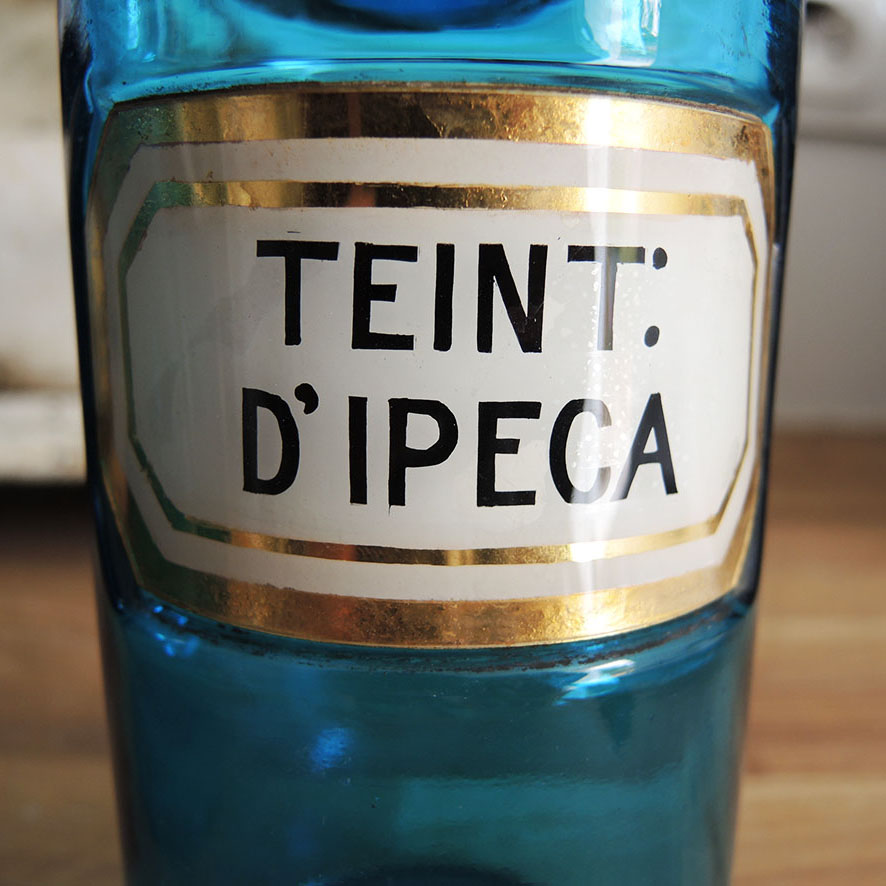 Ancien Pot Apothicaire en Verre Bleu TEINT d'IPECA - Image 3