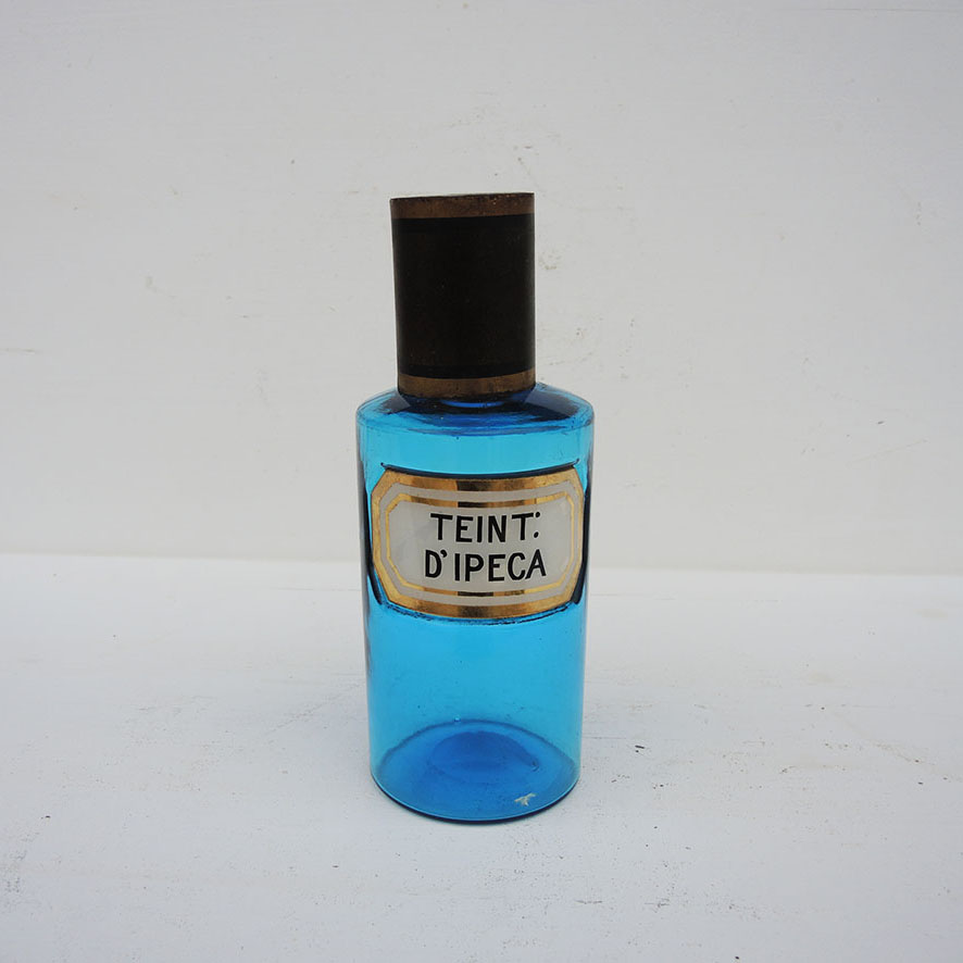 Ancien Pot Apothicaire en Verre Bleu TEINT d'IPECA