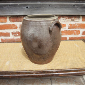 Ancien Pot à Graisse en Grès Emaillé Brun H 26 cm