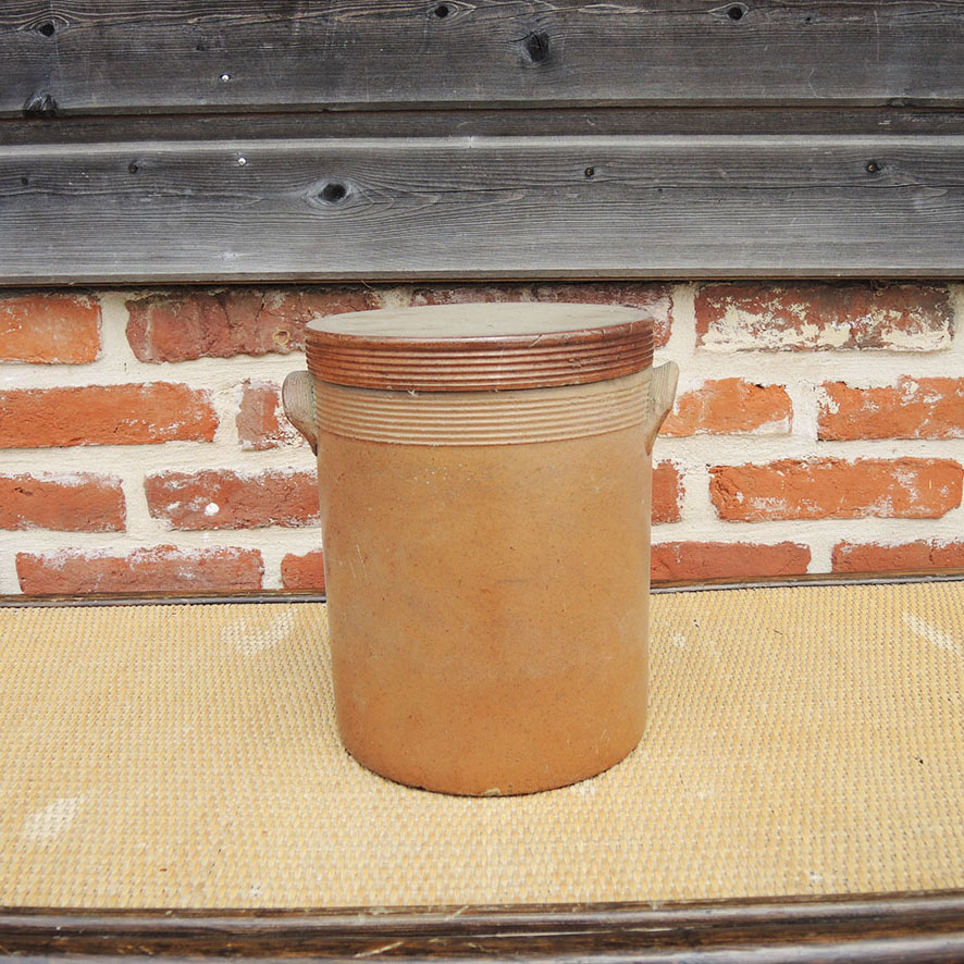 Ancien Pot à Graisse en Grès Emaillé Caramel avec Couvercle H 32,5 cm - Image 2