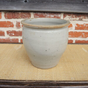 Ancien Pot à Graisse en Grès Emaillé Ecru H 24 cm