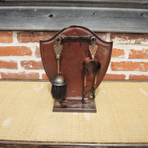 Ancien Serviteur de Cheminée Bouclier avec 2 Outils