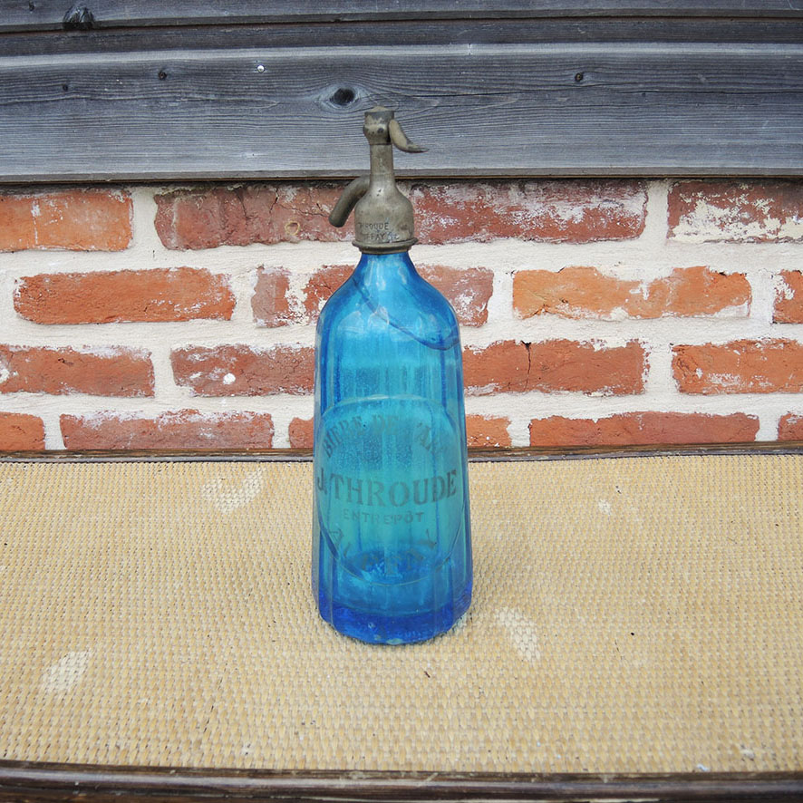 Ancien Siphon en Verre Bleu THROUDE AUFFAY - Image 4