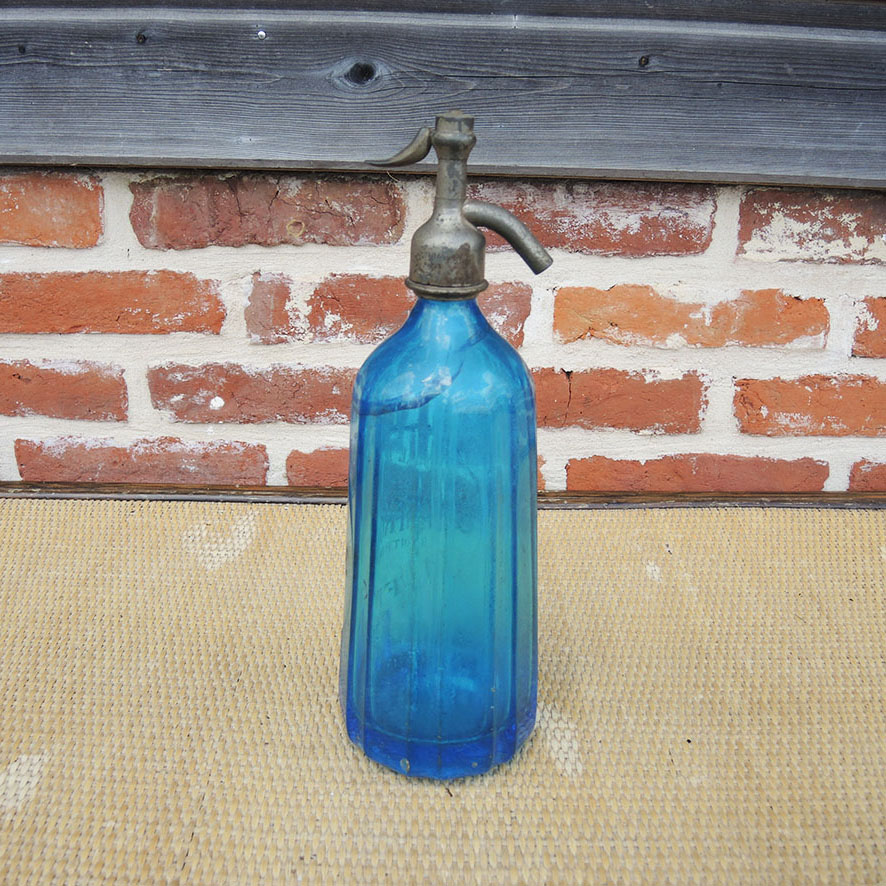 Ancien Siphon en Verre Bleu THROUDE AUFFAY