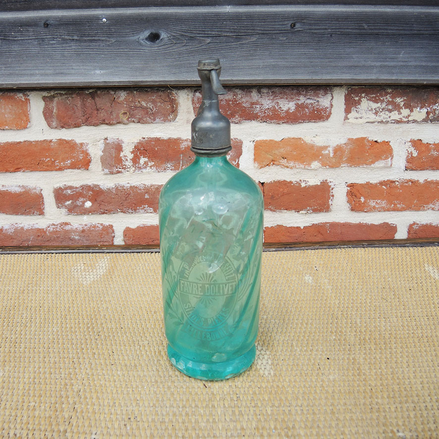 Ancien Siphon en Verre Turquoise FAVRE DOLIVET LILLEBONNE