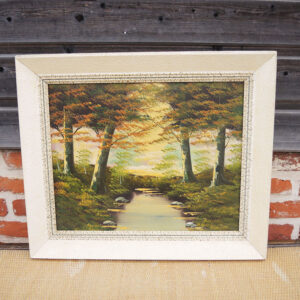 Ancien Tableau à l'Huile Encadré 4 Arbres au Bord d'un Ruisseau