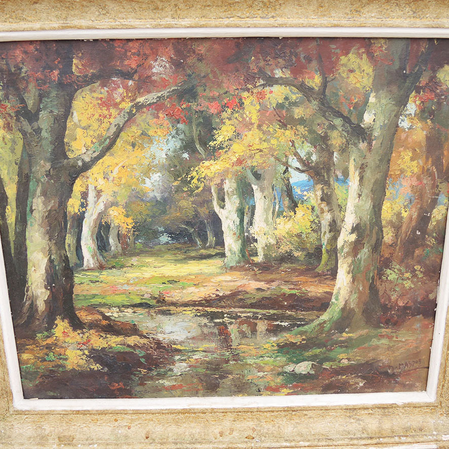 Ancien Tableau à l'Huile Encadré Forêt en Automne - Image 2