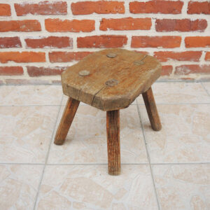 Ancien Tabouret en Bois Brutaliste