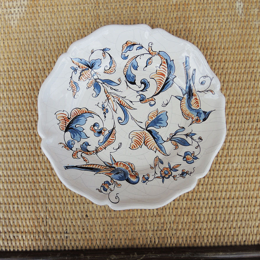 Ancienne Assiette Oiseaux Peinte Main