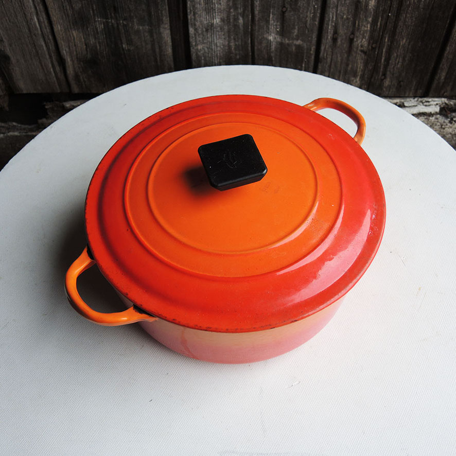 Ancienne Cocotte Ronde en Fonte Orange Le Creuset – Image 2